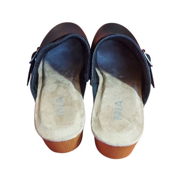 MIA Black Vegan Leather Silver Studded Clogs with Wooden Heel - Picture 11 of 14